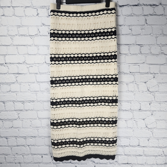 Freshman Black and Cream Striped Midi Skirt - Picture 3 of 5